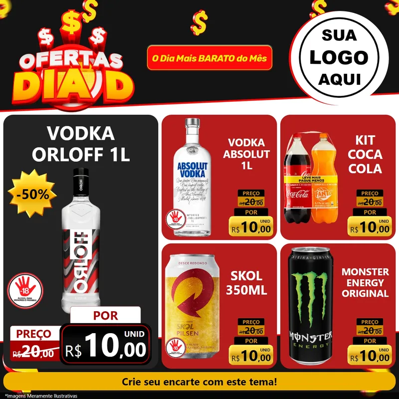 Modelo de Rede Social para Feed Facebook com o tema Ofertas Dia D para Distribuidora de bebidas