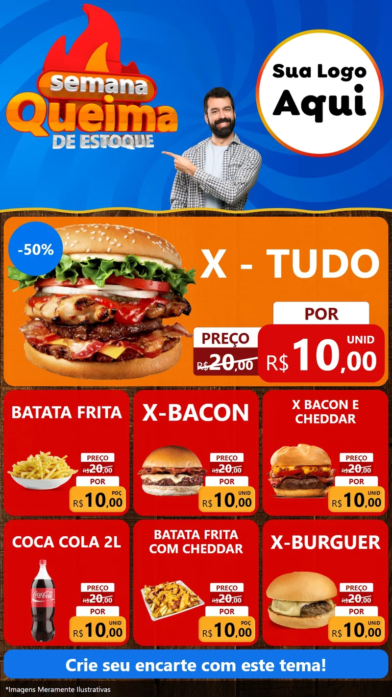 Modelo de Rede Social para Stories com o tema Semana Queima de Estoque para Hamburgueria