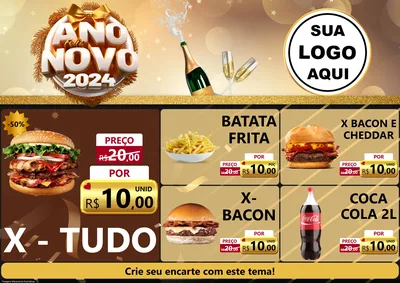 Modelo de Encarte para Encarte A4 Horizontal com o tema Feliz Ano Novo 2027 para Hamburgueria