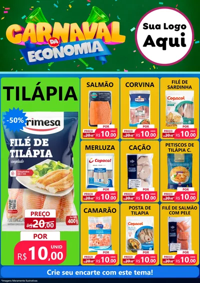 Modelo de Encarte para Encarte A4 Vertical com o tema Carnaval da Economia para Peixaria