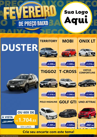 Modelo de Encarte para Encarte A4 Vertical com o tema Fevereiro de Preço Baixo para Concessionaria de Carros