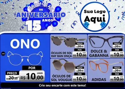 Modelo de Encarte para Encarte A4 Horizontal com o tema Promoção de Aniversário - 15 Anos para Óticas