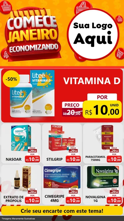 Modelo de Rede Social para Stories com o tema Comece Janeiro Economizando para Farmácia
