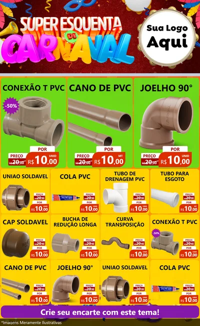 Modelo de Encarte para Encarte Grande com o tema Super Esquenta de Carnaval para Tubos e conexões
