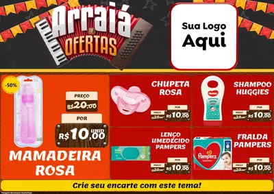 Modelo de Encarte para Encarte A4 Horizontal com o tema Arraiá de Ofertas - Junina para Bebês