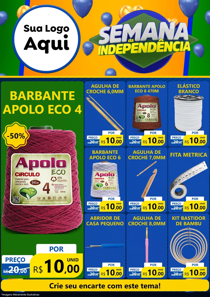 Modelo de Encarte para Encarte A4 Vertical com o tema Semana da Independência para Armarinho e Aviamentos