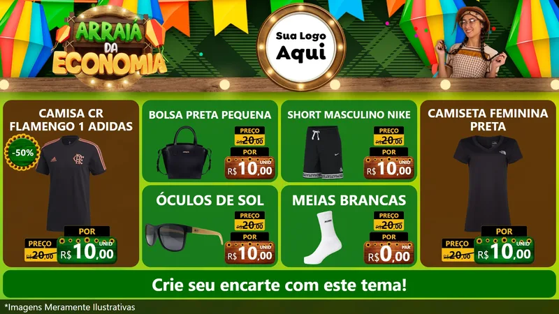 Modelo de TV para TV Horizontal com o tema Arraiá de Economia para Roupas e acessórios