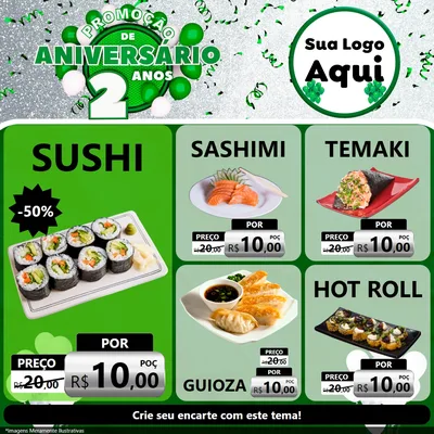 Modelo de Rede Social para Feed Facebook com o tema Promoção de Aniversário - 2 Anos para Comida japonesa