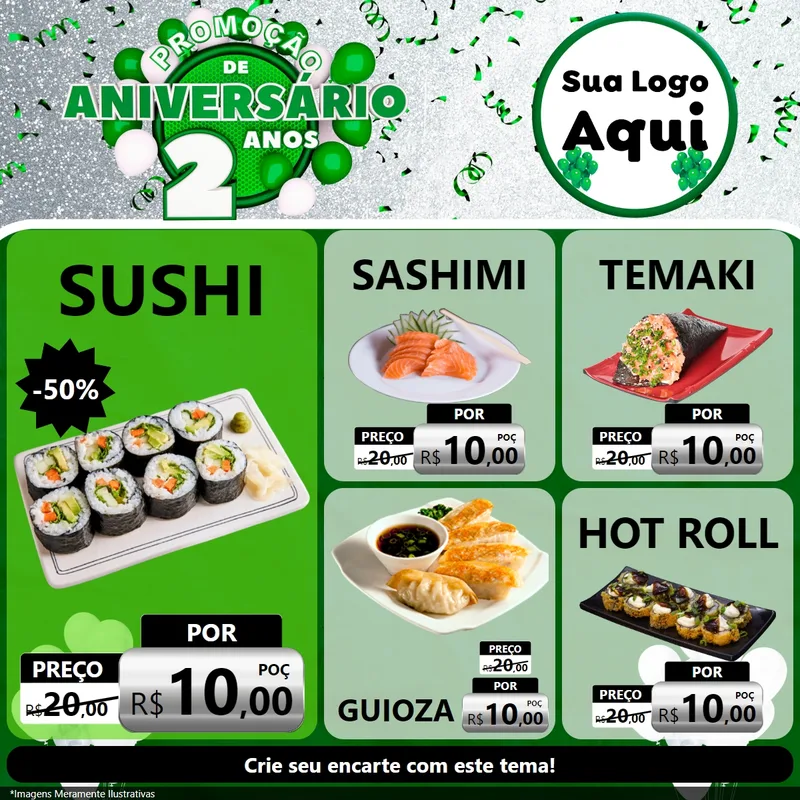Modelo de Rede Social para Feed Facebook com o tema Promoção de Aniversário - 2 Anos para Comida japonesa