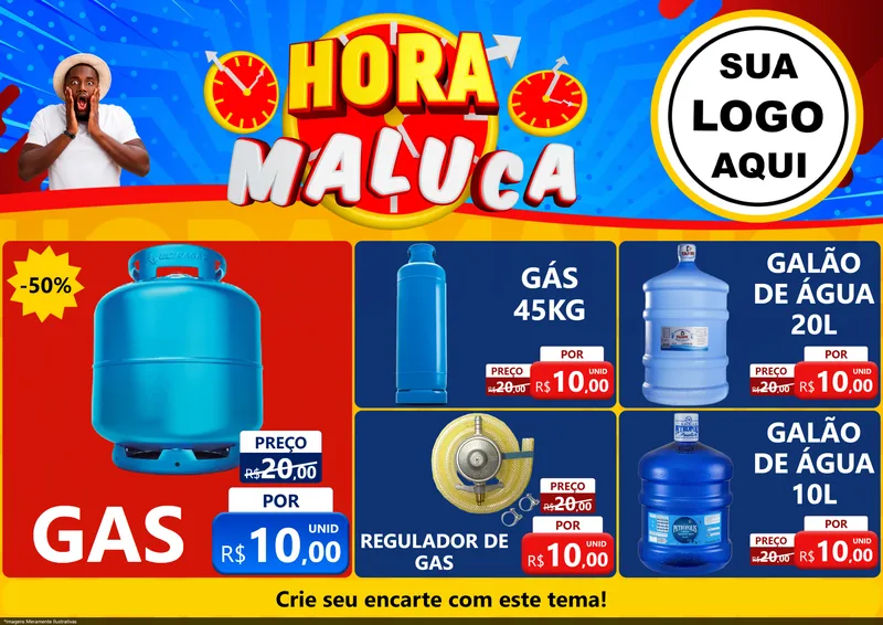 Modelo de Encarte para Encarte A4 Horizontal com o tema Hora Maluca para Água e gás