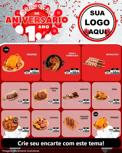 Modelo de Rede Social para Feed Instagram com o tema Promoção de Aniversário - 1 Ano para Assados