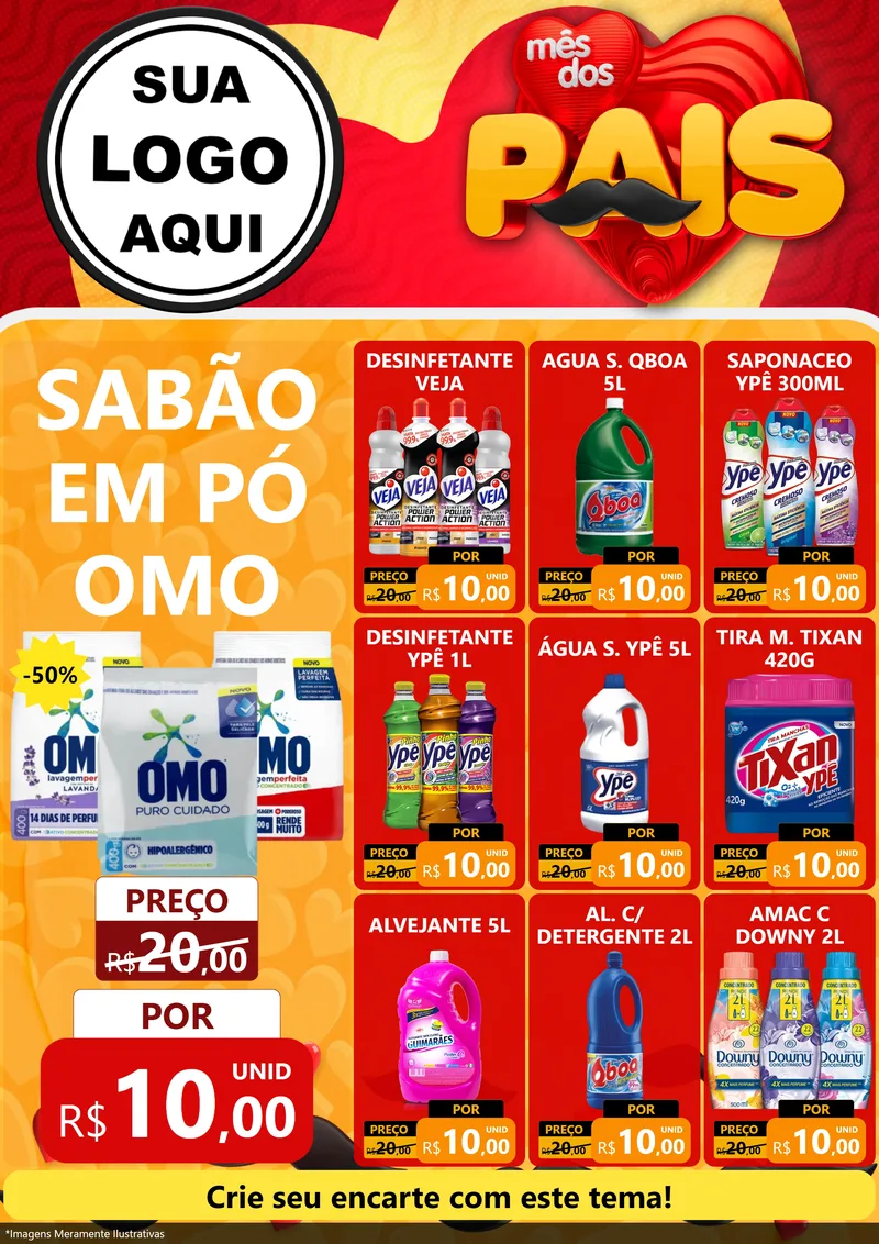 Modelo de Encarte para Encarte A4 Vertical com o tema Mês Dos Pais para Produtos de Limpeza