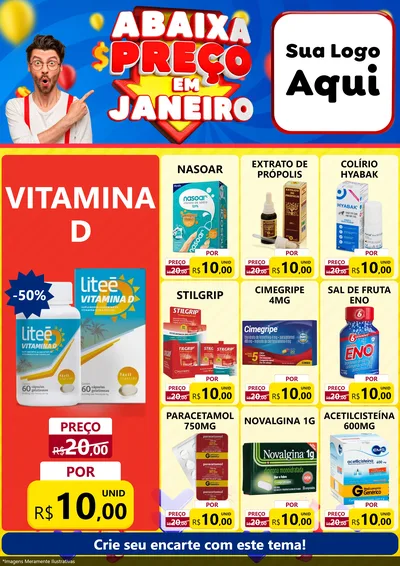Modelo de Encarte para Encarte A4 Vertical com o tema Abaixa Preço em Janeiro para Farmácia