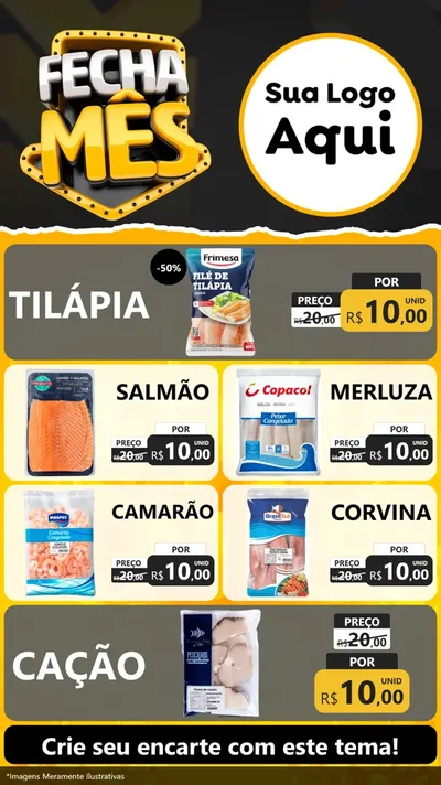 Modelo de TV para TV Vertical com o tema Fecha Mês para Peixaria