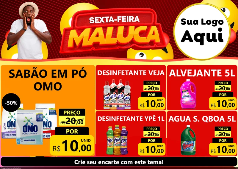 Modelo de Encarte para Encarte A4 Horizontal com o tema Sexta-feira Maluca para Produtos de Limpeza