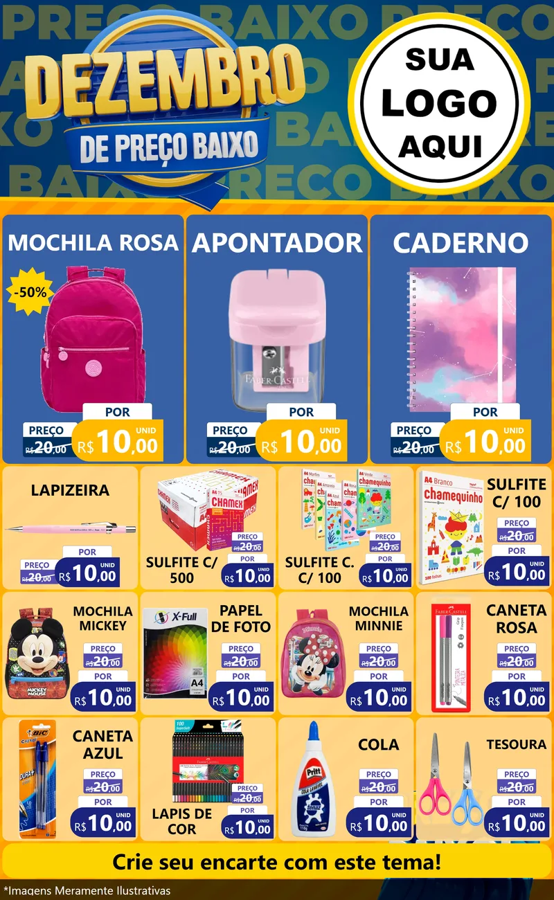Modelo de Encarte para Encarte Grande com o tema Dezembro de Preço Baixo para Papelaria