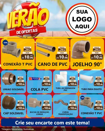 Modelo de Rede Social para Feed Instagram com o tema Verão de Ofertas para Tubos e conexões