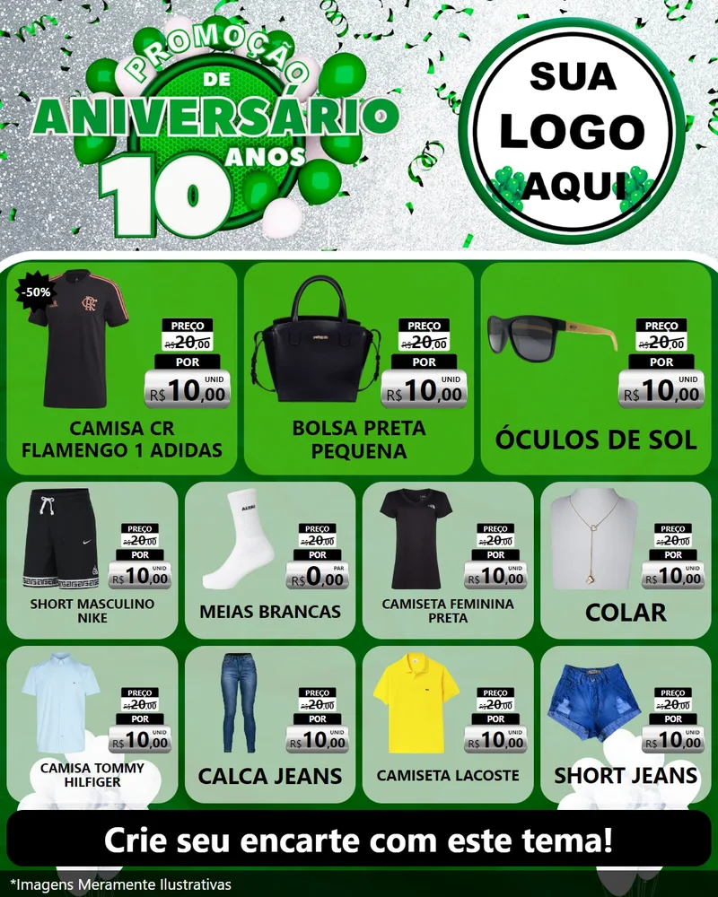 Modelo de Rede Social para Feed Instagram com o tema Promoção de Aniversário - 10 Anos para Roupas e acessórios