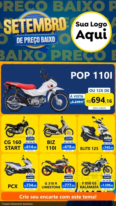 Modelo de Rede Social para Stories com o tema Setembro De Preço Baixo para Concessionaria de Motos