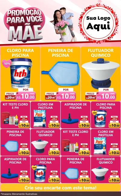 Modelo de Encarte para Encarte Grande com o tema Promoção Para Você Mãe para Produtos para Piscina