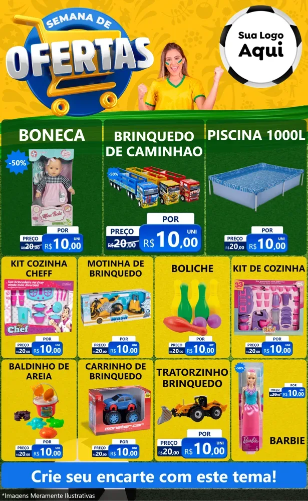 Modelo de Encarte para Encarte Grande com o tema Semana de Ofertas - Copa para Brinquedos