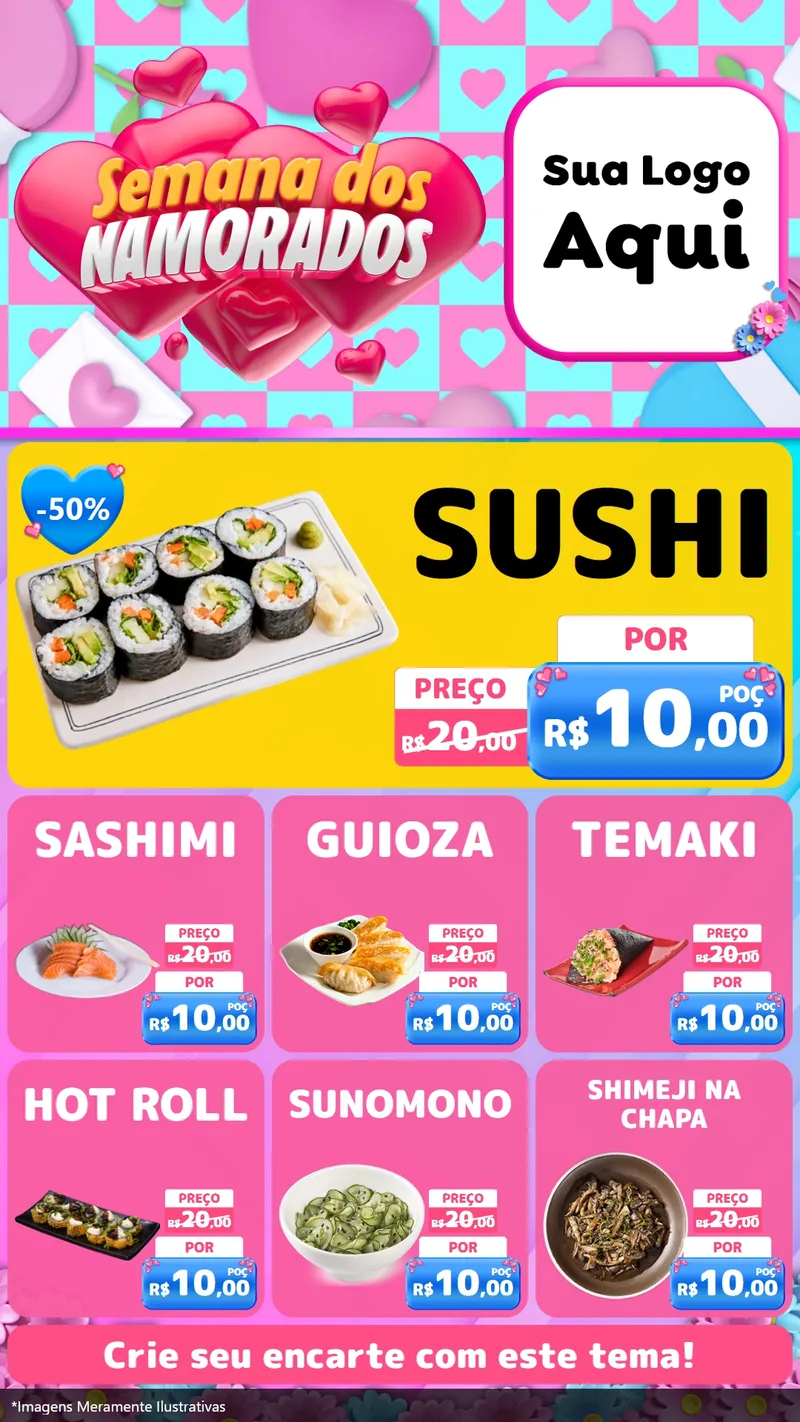 Modelo de Rede Social para Stories com o tema Semana dos Namorados para Comida japonesa