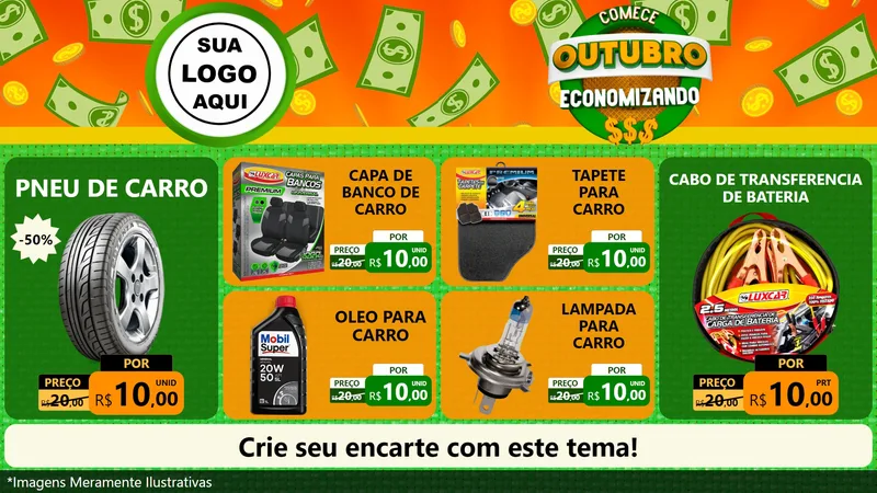 Modelo de TV para TV Horizontal com o tema Comece Outubro Economizando para Auto peças