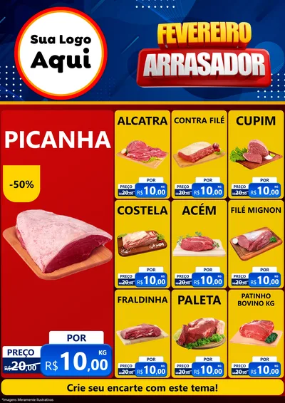 Modelo de Encarte para Encarte A4 Vertical com o tema Fevereiro Arrasador para Açougue