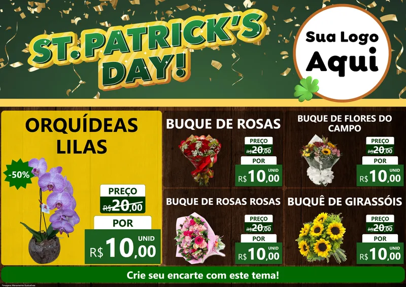 Modelo de Encarte para Encarte A4 Horizontal com o tema St Patriks Day para Floricultura e jardim