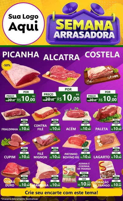 Modelo de Encarte para Encarte Grande com o tema Semana Arrasadora para Açougue