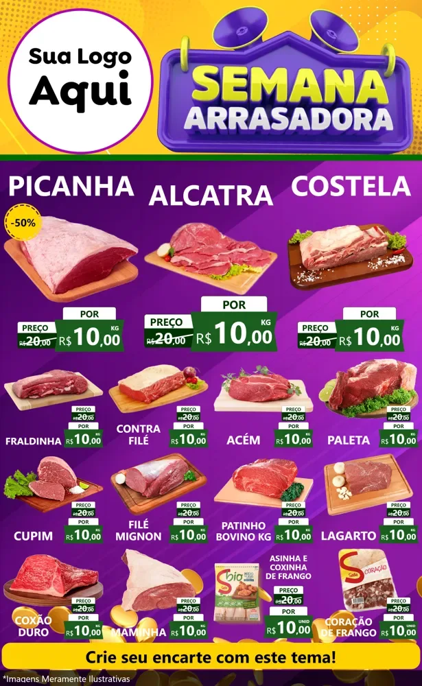 Modelo de Encarte para Encarte Grande com o tema Semana Arrasadora para Açougue