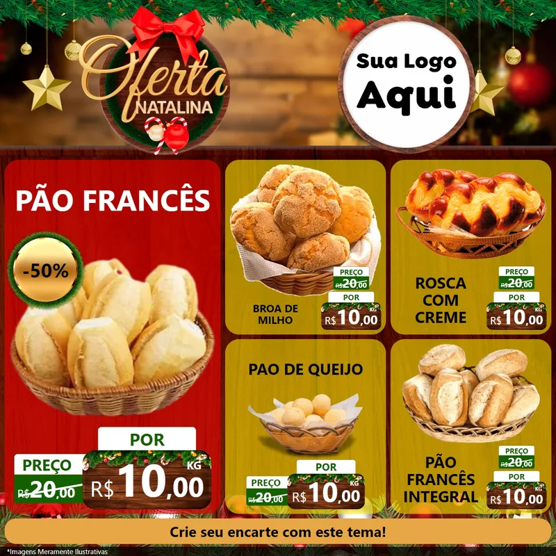 Modelo de Rede Social para Feed Facebook com o tema Ofertas Natalina para Padaria
