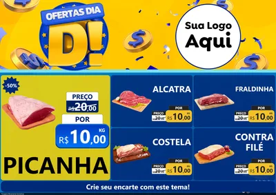 Modelo de Encarte para Encarte A4 Horizontal com o tema Ofertas Dia D para Açougue