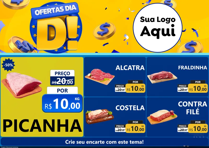 Modelo de Encarte para Encarte A4 Horizontal com o tema Ofertas Dia D para Açougue