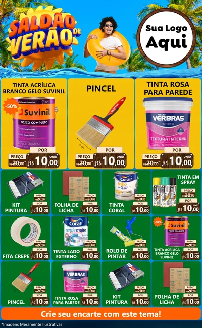 Modelo de Encarte para Encarte Grande com o tema Saldão de Verão para Tintas e Ferramentas