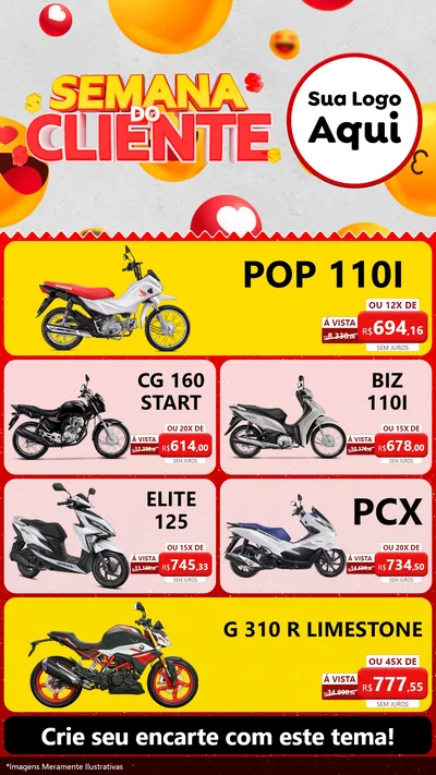 Modelo de TV para TV Vertical com o tema Semana do Cliente para Concessionaria de Motos