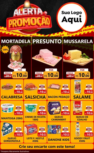 Modelo de Encarte para Encarte Grande com o tema Alerta de Promoção para Frios e Laticínios