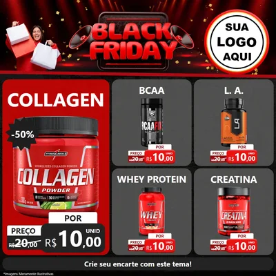 Modelo de Rede Social para Feed Facebook com o tema Black Friday para Suplementos alimentares
