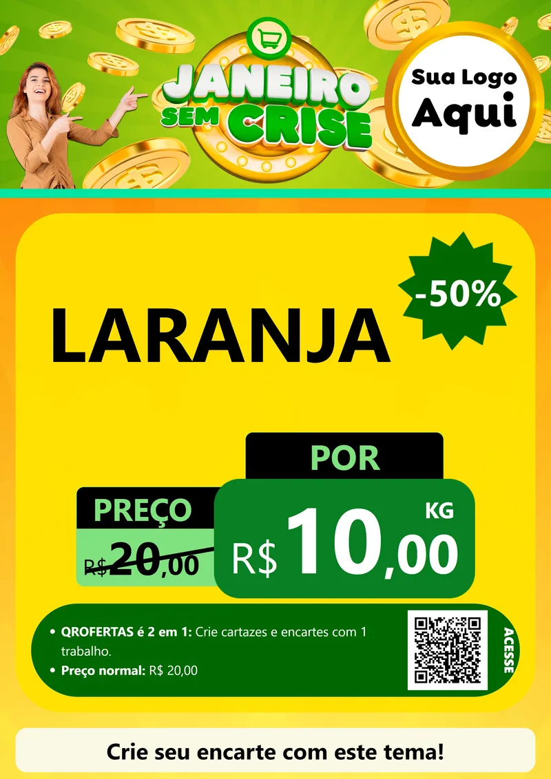 Modelo de Cartaz para Cartaz A4 Vertical com o tema Janeiro Sem Crise para Hortifrúti