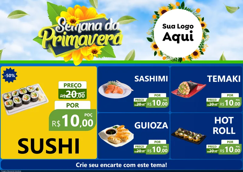Modelo de Encarte para Encarte A4 Horizontal com o tema Semana da Primavera para Comida japonesa