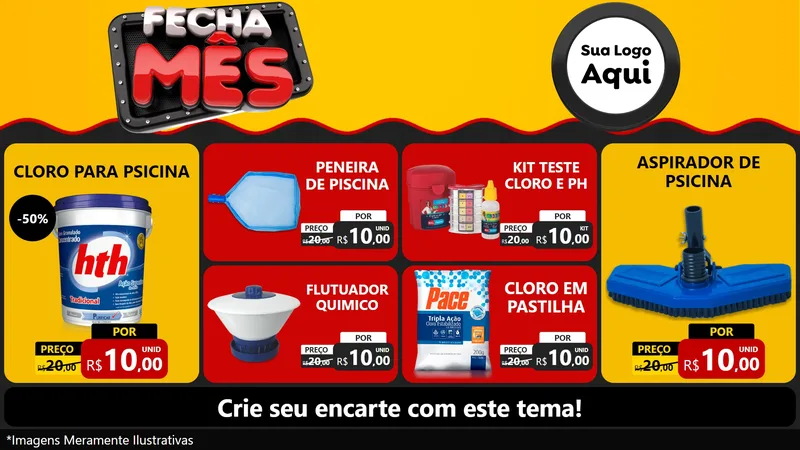 Modelo de TV para TV Horizontal com o tema Fecha Mês para Produtos para Piscina