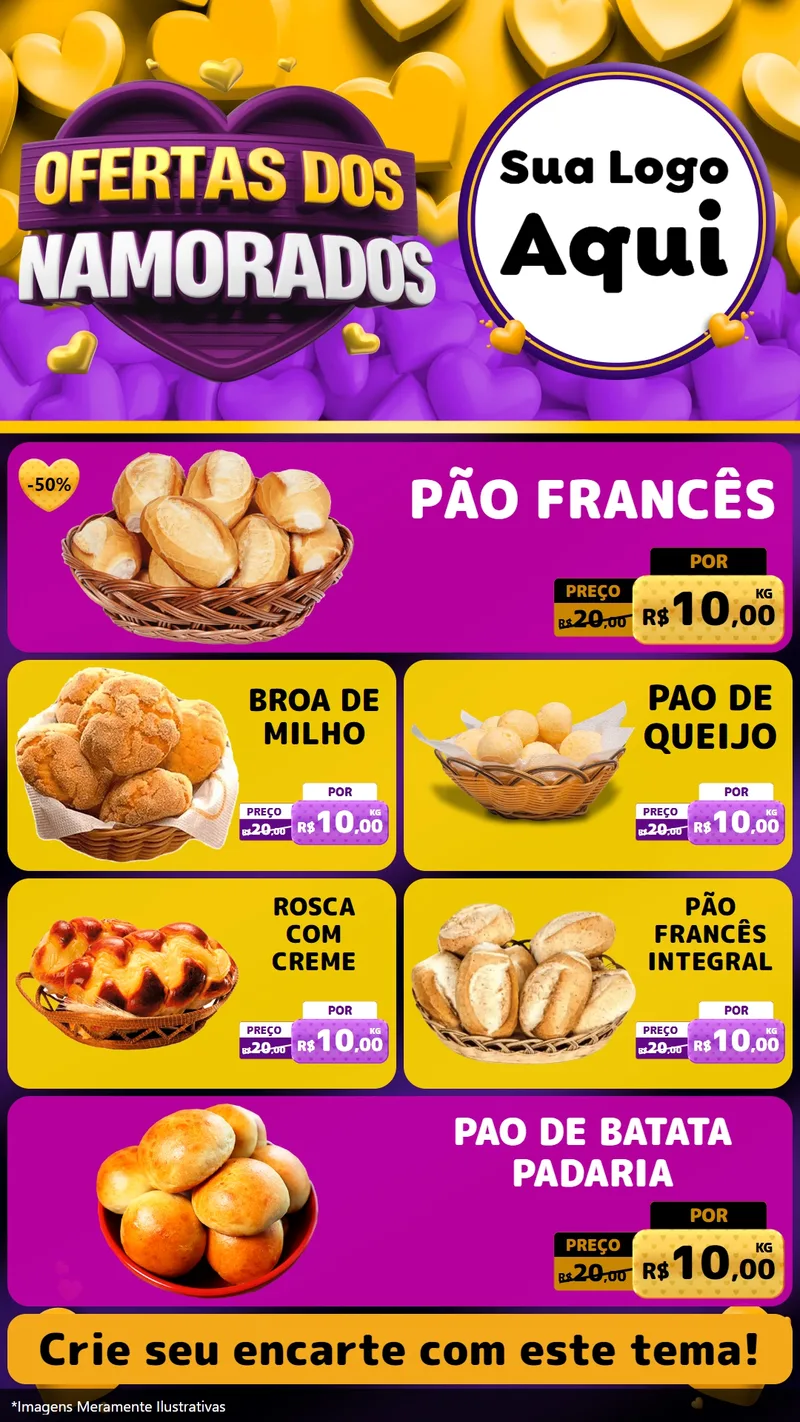 Modelo de TV para TV Vertical com o tema Oferta Dos Namorados para Padaria