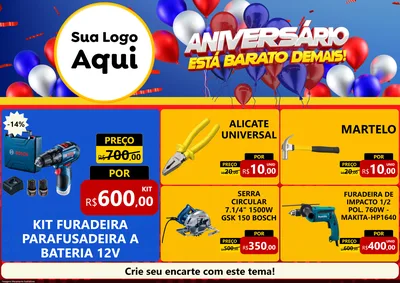 Modelo de Encarte para Encarte A4 Horizontal com o tema Aniversário para Maquinas e Ferramentas