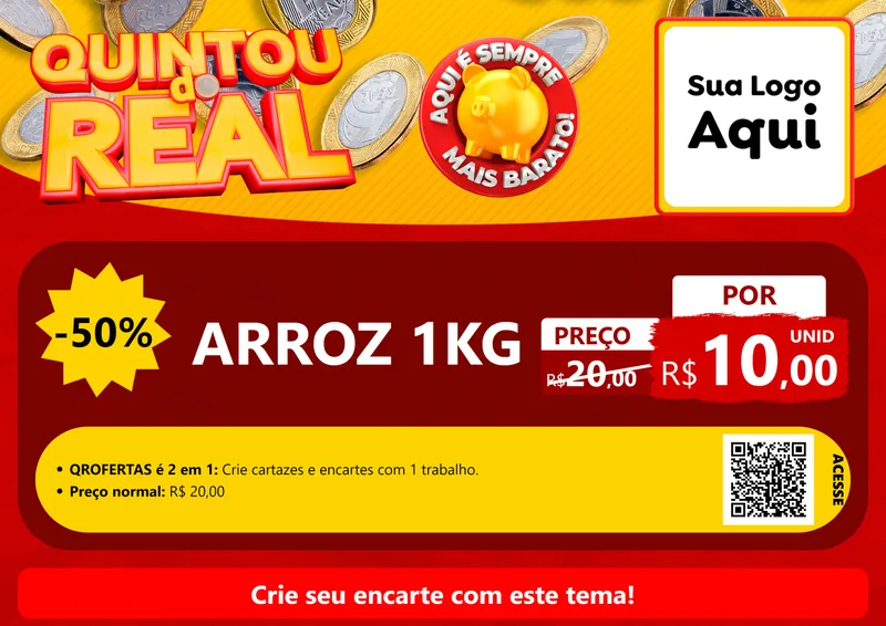 Modelo de Cartaz para Cartaz A4 Horizontal com o tema Quintou do Real para Supermercado