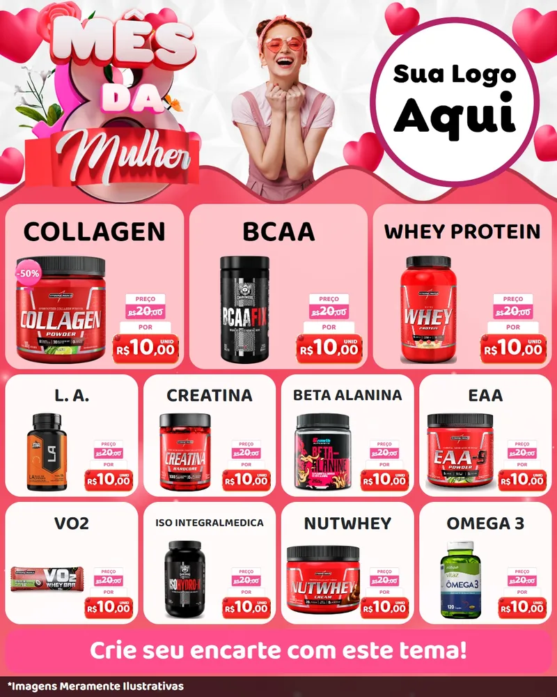 Modelo de Rede Social para Feed Instagram com o tema Mês da Mulher para Suplementos alimentares