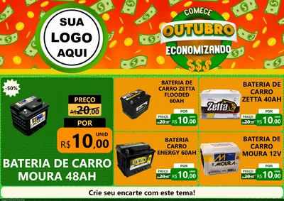 Modelo de Encarte para Encarte A4 Horizontal com o tema Comece Outubro Economizando para Baterias Elétricas