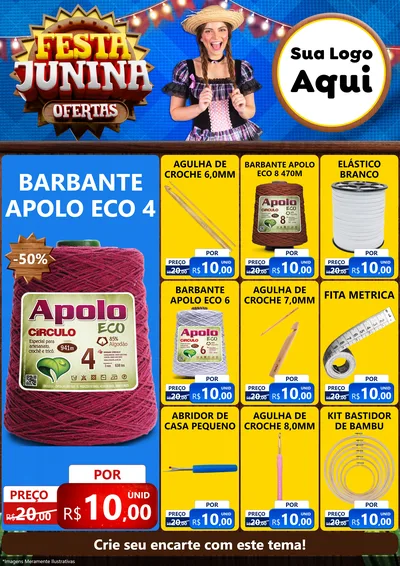 Modelo de Encarte para Encarte A4 Vertical com o tema Festa Junina Ofertas para Armarinho e Aviamentos