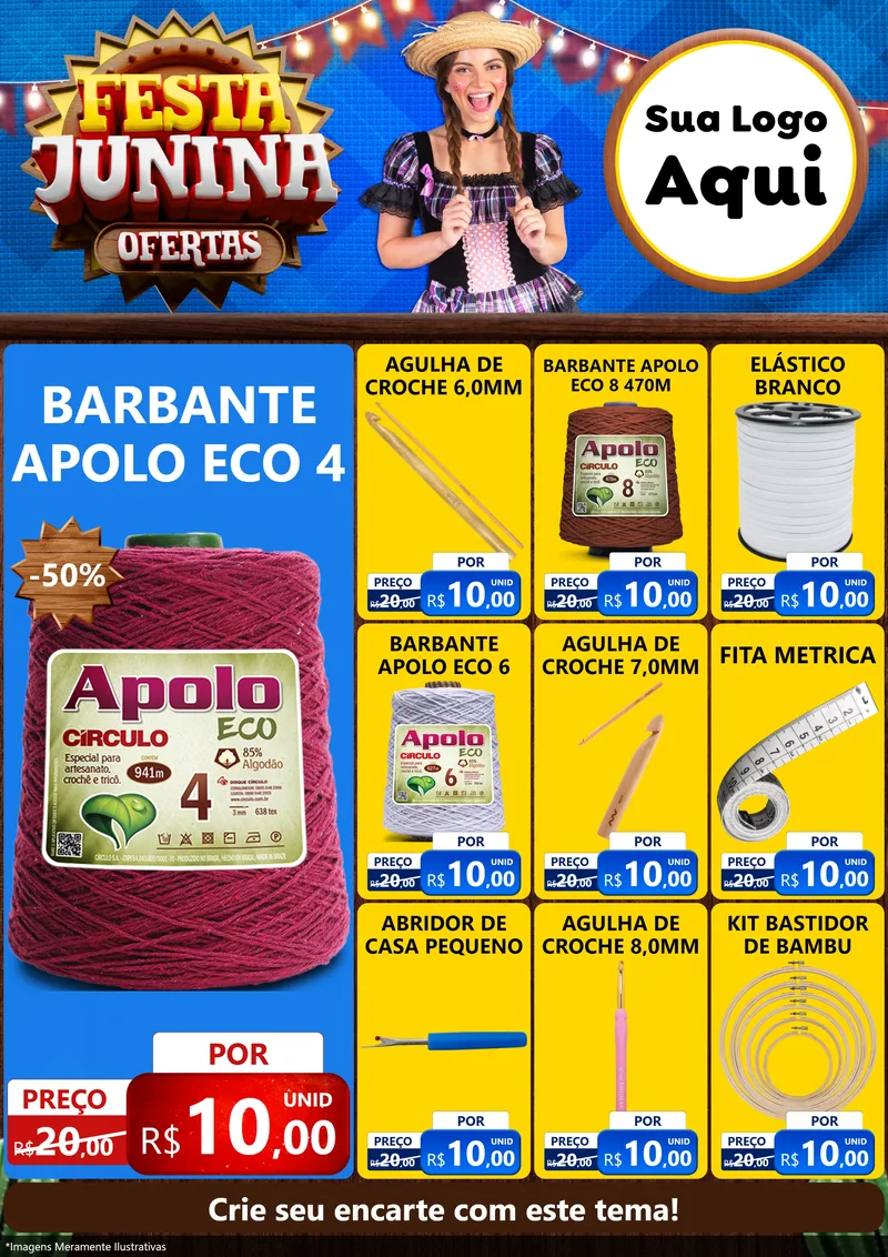 Modelo de Encarte para Encarte A4 Vertical com o tema Festa Junina Ofertas para Armarinho e Aviamentos
