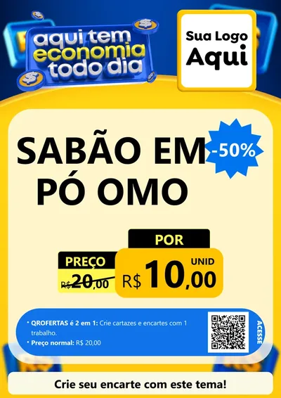 Modelo de Cartaz para Cartaz A4 Vertical com o tema Aqui Tem Economia Todo Dia para Produtos de Limpeza