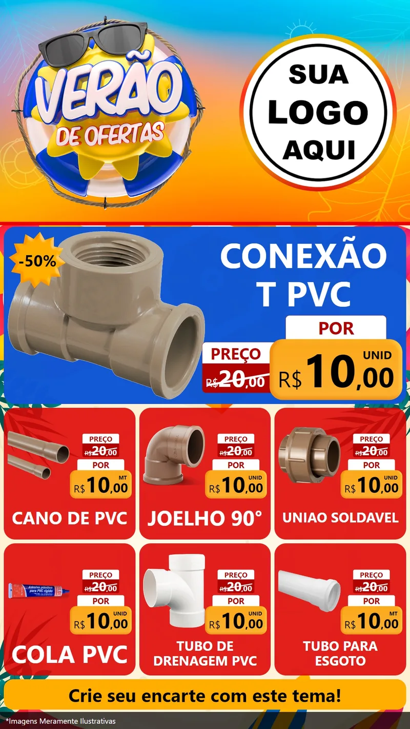Modelo de Rede Social para Stories com o tema Verão de Ofertas para Tubos e conexões